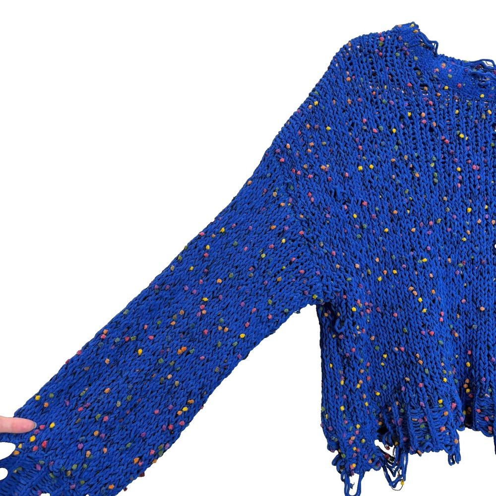 Adora Speckled Blue Super‎ Soft Knit Sweater Women Size Medium M Distressed Hem - Picture 4 of 13